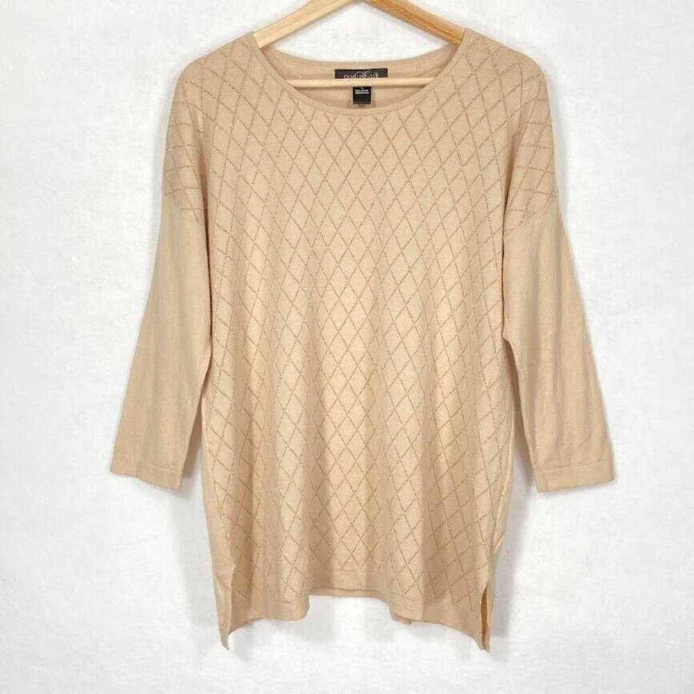 August Silk 3/4 Sleeve Lightweight Sweater Holiday Sparkle Elegant Grandma L